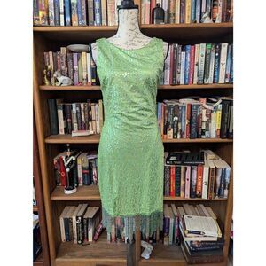 Vintage Hugo Buscati Women's Size 8 Green Sequin Swinger Mini Dress USA
